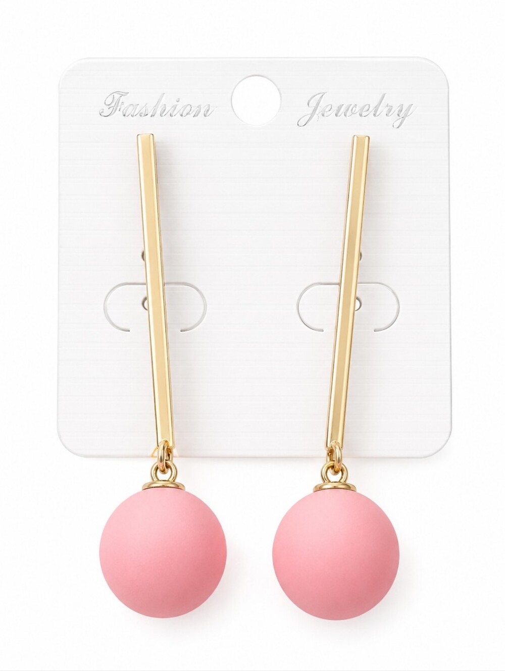 Pink Bead Drop Earrings Gold Tone Bar Dangle Ribbon Accent Fashion Jewelry Women